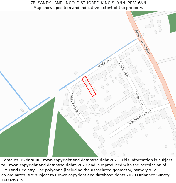 7B, SANDY LANE, INGOLDISTHORPE, KING'S LYNN, PE31 6NN: Location map and indicative extent of plot