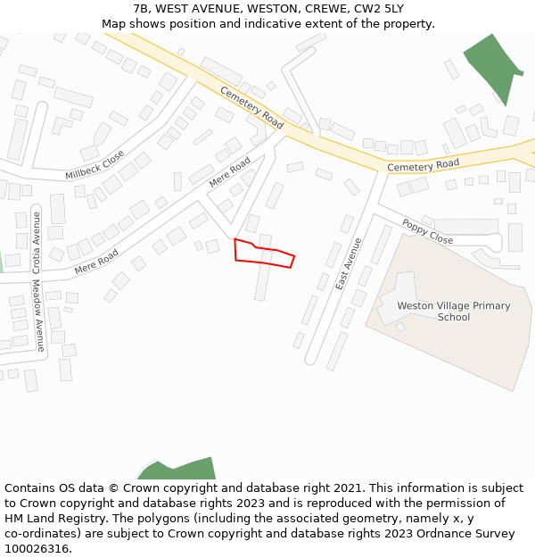 7B, WEST AVENUE, WESTON, CREWE, CW2 5LY: Location map and indicative extent of plot