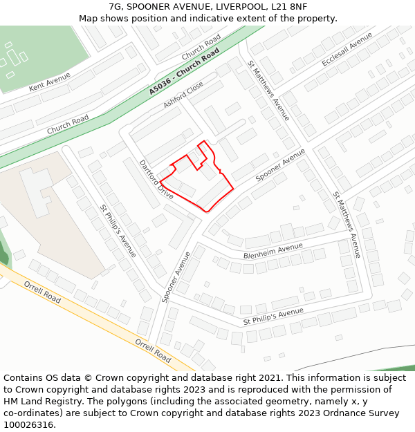 7G, SPOONER AVENUE, LIVERPOOL, L21 8NF: Location map and indicative extent of plot