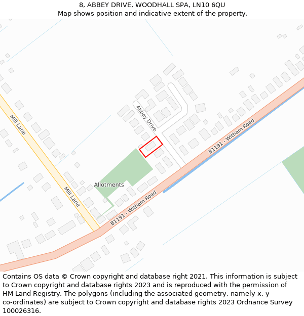 8, ABBEY DRIVE, WOODHALL SPA, LN10 6QU: Location map and indicative extent of plot