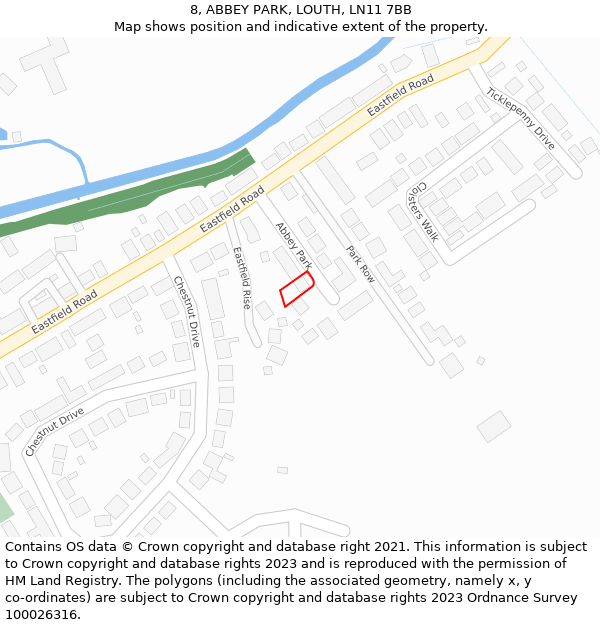 8, ABBEY PARK, LOUTH, LN11 7BB: Location map and indicative extent of plot