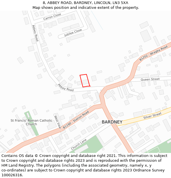 8, ABBEY ROAD, BARDNEY, LINCOLN, LN3 5XA: Location map and indicative extent of plot
