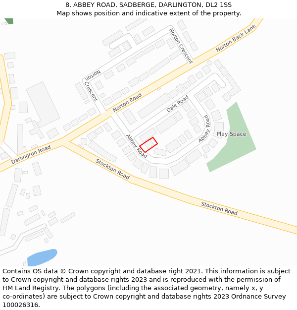 8, ABBEY ROAD, SADBERGE, DARLINGTON, DL2 1SS: Location map and indicative extent of plot