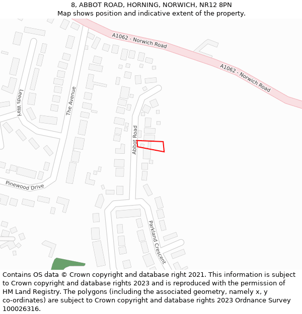 8, ABBOT ROAD, HORNING, NORWICH, NR12 8PN: Location map and indicative extent of plot