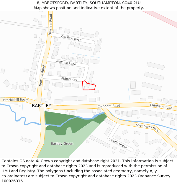 8, ABBOTSFORD, BARTLEY, SOUTHAMPTON, SO40 2LU: Location map and indicative extent of plot