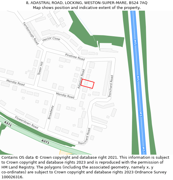 8, ADASTRAL ROAD, LOCKING, WESTON-SUPER-MARE, BS24 7AQ: Location map and indicative extent of plot