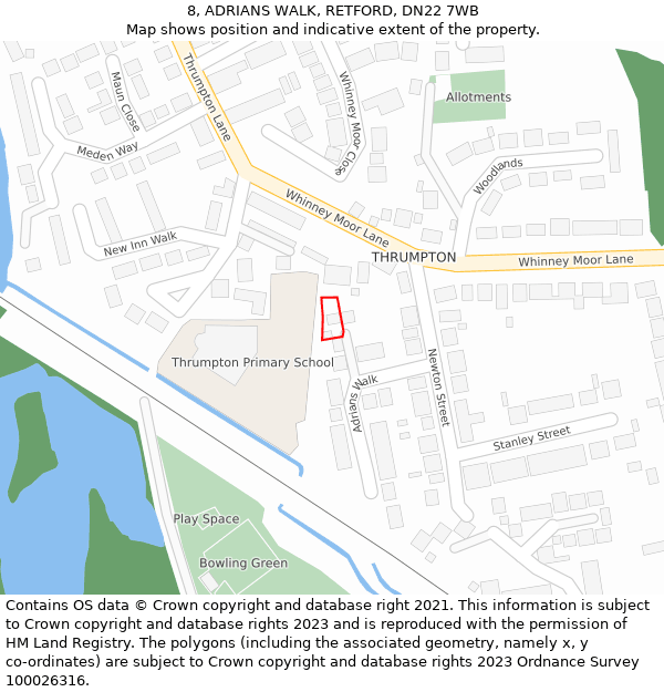 8, ADRIANS WALK, RETFORD, DN22 7WB: Location map and indicative extent of plot