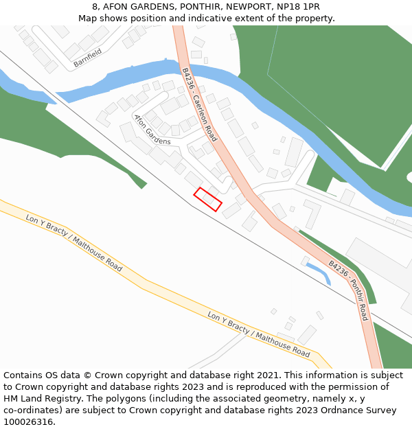 8, AFON GARDENS, PONTHIR, NEWPORT, NP18 1PR: Location map and indicative extent of plot