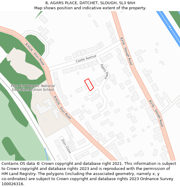 8, AGARS PLACE, DATCHET, SLOUGH, SL3 9AH: Location map and indicative extent of plot