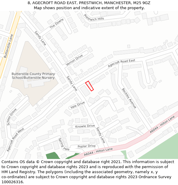 8, AGECROFT ROAD EAST, PRESTWICH, MANCHESTER, M25 9GZ: Location map and indicative extent of plot