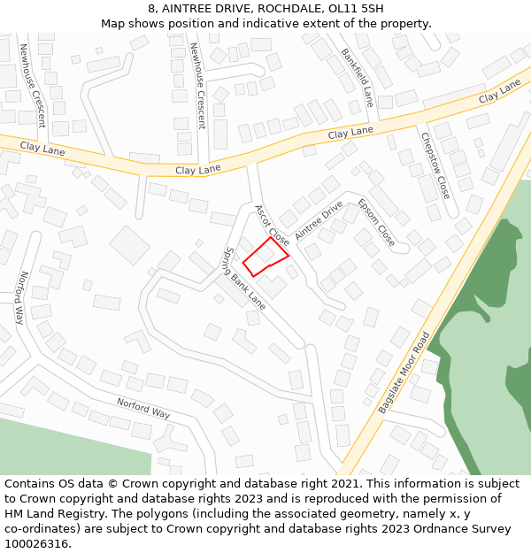 8, AINTREE DRIVE, ROCHDALE, OL11 5SH: Location map and indicative extent of plot