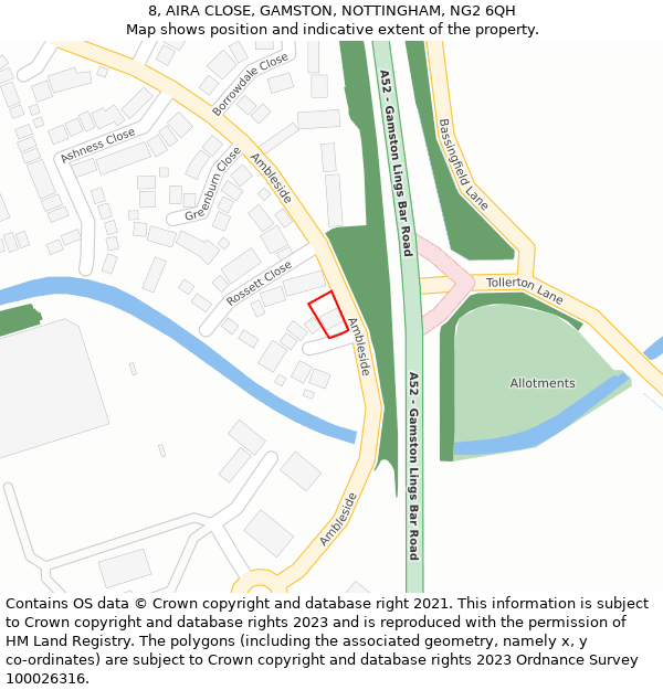 8, AIRA CLOSE, GAMSTON, NOTTINGHAM, NG2 6QH: Location map and indicative extent of plot