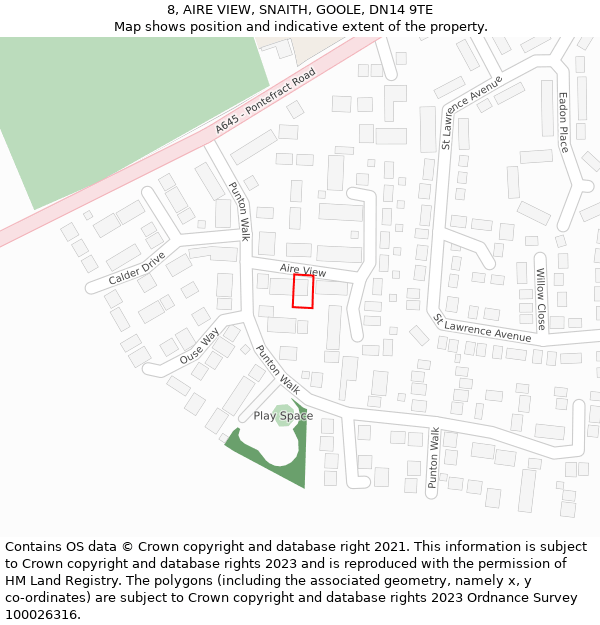 8, AIRE VIEW, SNAITH, GOOLE, DN14 9TE: Location map and indicative extent of plot