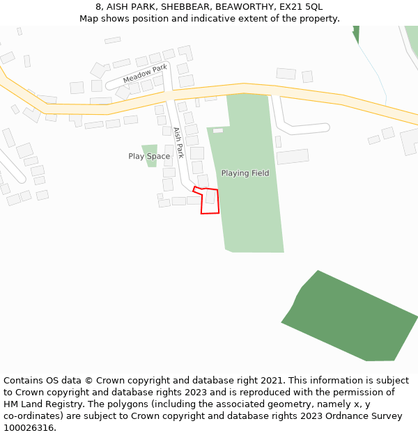 8, AISH PARK, SHEBBEAR, BEAWORTHY, EX21 5QL: Location map and indicative extent of plot