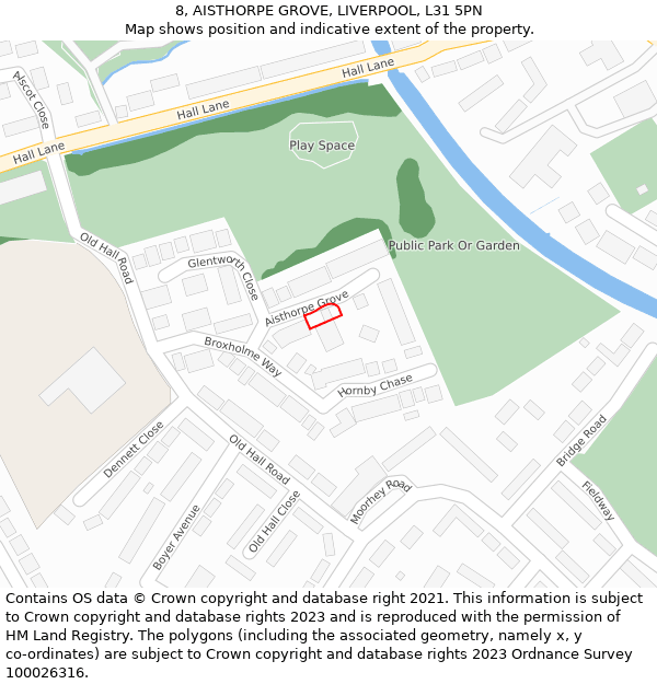8, AISTHORPE GROVE, LIVERPOOL, L31 5PN: Location map and indicative extent of plot