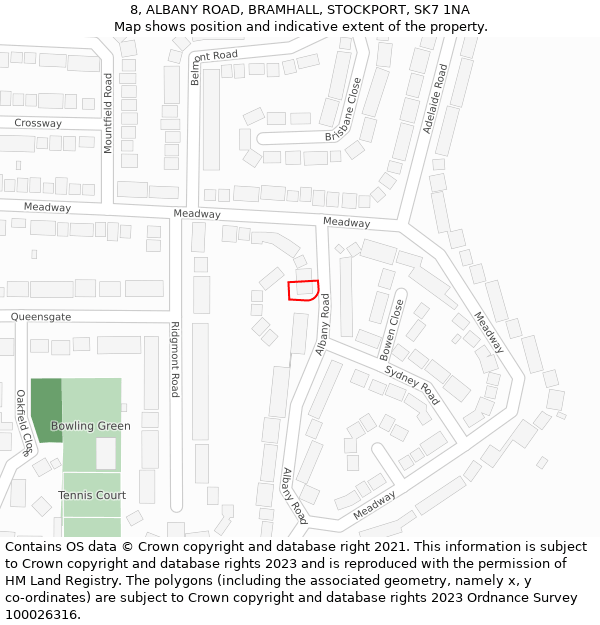 8, ALBANY ROAD, BRAMHALL, STOCKPORT, SK7 1NA: Location map and indicative extent of plot