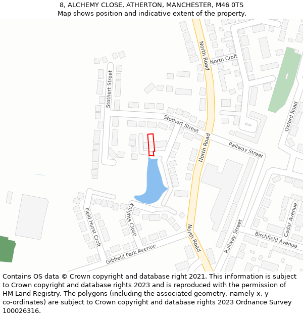 8, ALCHEMY CLOSE, ATHERTON, MANCHESTER, M46 0TS: Location map and indicative extent of plot