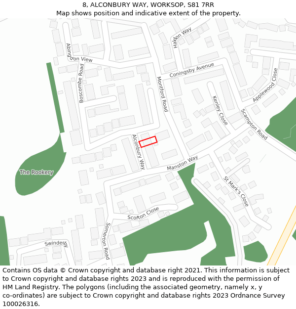 8, ALCONBURY WAY, WORKSOP, S81 7RR: Location map and indicative extent of plot