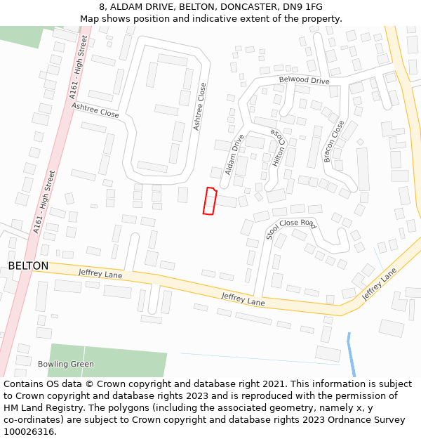 8, ALDAM DRIVE, BELTON, DONCASTER, DN9 1FG: Location map and indicative extent of plot