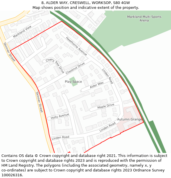 8, ALDER WAY, CRESWELL, WORKSOP, S80 4GW: Location map and indicative extent of plot