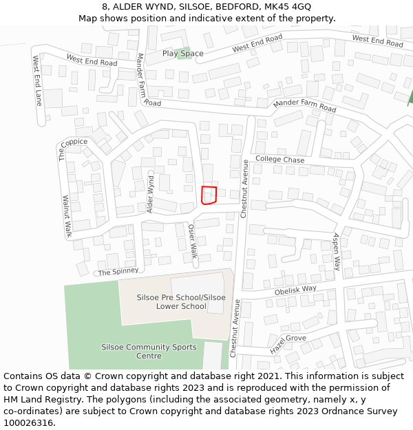 8, ALDER WYND, SILSOE, BEDFORD, MK45 4GQ: Location map and indicative extent of plot