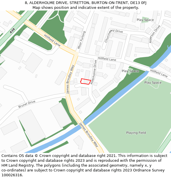 8, ALDERHOLME DRIVE, STRETTON, BURTON-ON-TRENT, DE13 0FJ: Location map and indicative extent of plot