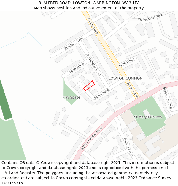 8, ALFRED ROAD, LOWTON, WARRINGTON, WA3 1EA: Location map and indicative extent of plot