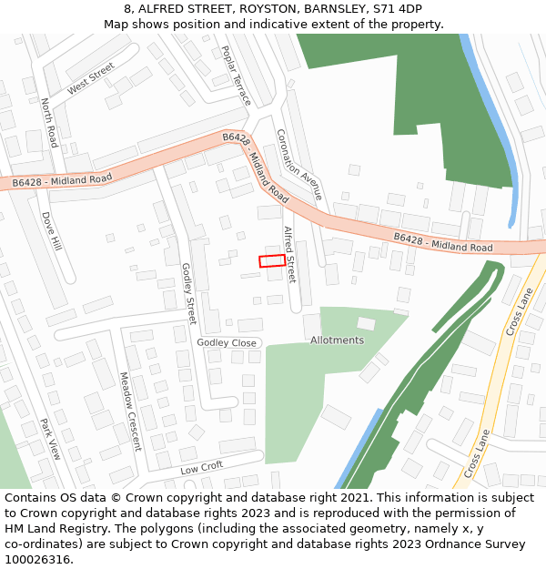 8, ALFRED STREET, ROYSTON, BARNSLEY, S71 4DP: Location map and indicative extent of plot