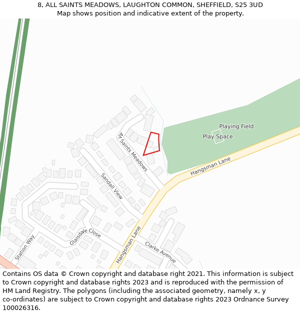 8, ALL SAINTS MEADOWS, LAUGHTON COMMON, SHEFFIELD, S25 3UD: Location map and indicative extent of plot