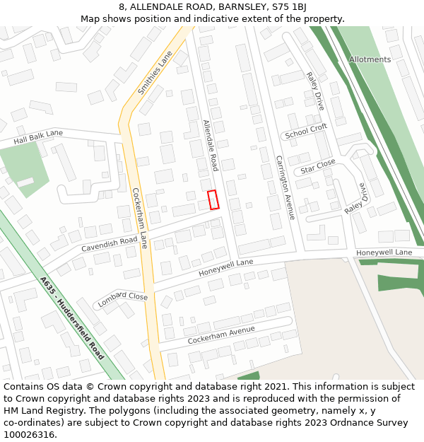 8, ALLENDALE ROAD, BARNSLEY, S75 1BJ: Location map and indicative extent of plot