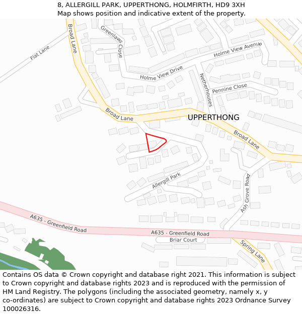 8, ALLERGILL PARK, UPPERTHONG, HOLMFIRTH, HD9 3XH: Location map and indicative extent of plot