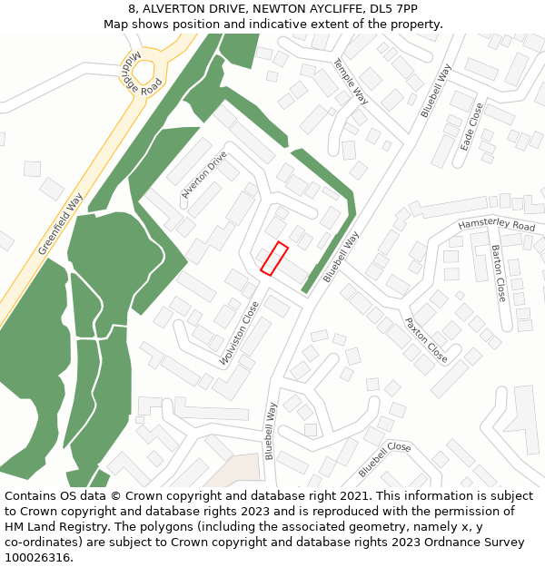 8, ALVERTON DRIVE, NEWTON AYCLIFFE, DL5 7PP: Location map and indicative extent of plot
