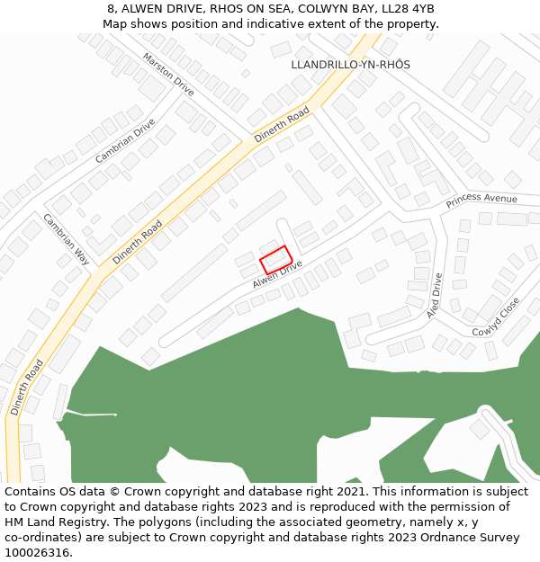 8, ALWEN DRIVE, RHOS ON SEA, COLWYN BAY, LL28 4YB: Location map and indicative extent of plot