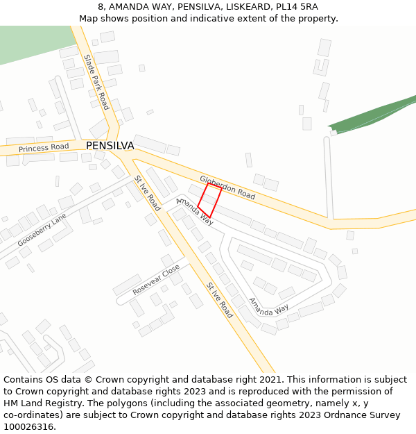 8, AMANDA WAY, PENSILVA, LISKEARD, PL14 5RA: Location map and indicative extent of plot