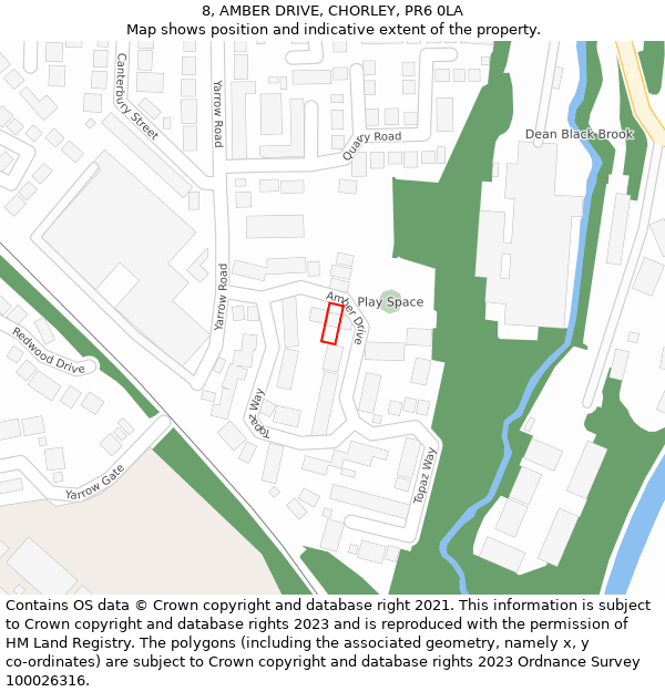 8, AMBER DRIVE, CHORLEY, PR6 0LA: Location map and indicative extent of plot