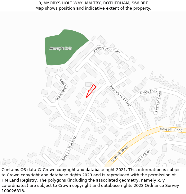 8, AMORYS HOLT WAY, MALTBY, ROTHERHAM, S66 8RF: Location map and indicative extent of plot