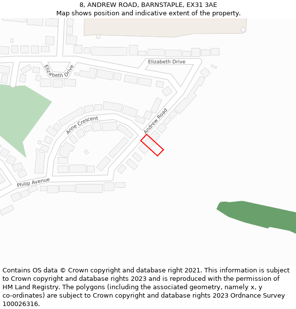 8, ANDREW ROAD, BARNSTAPLE, EX31 3AE: Location map and indicative extent of plot