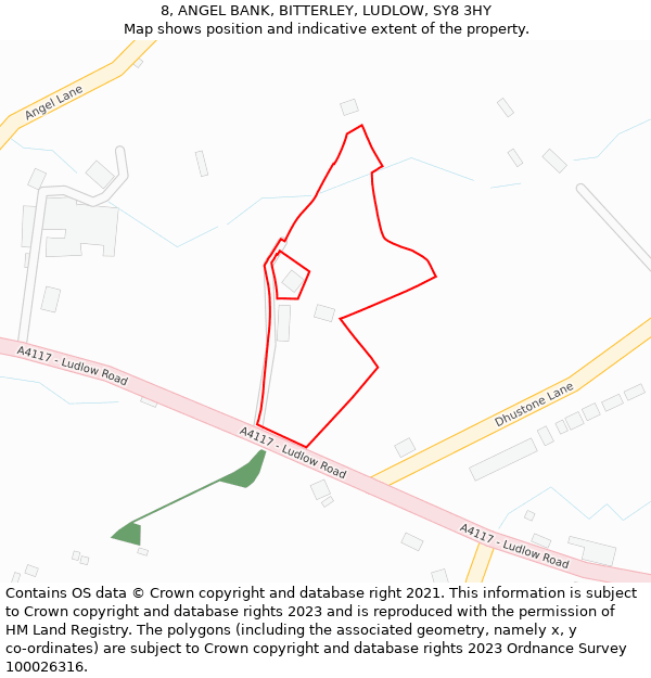 8, ANGEL BANK, BITTERLEY, LUDLOW, SY8 3HY: Location map and indicative extent of plot