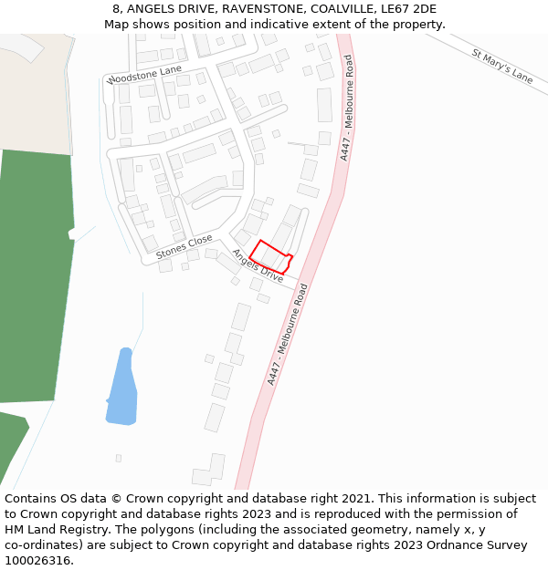 8, ANGELS DRIVE, RAVENSTONE, COALVILLE, LE67 2DE: Location map and indicative extent of plot