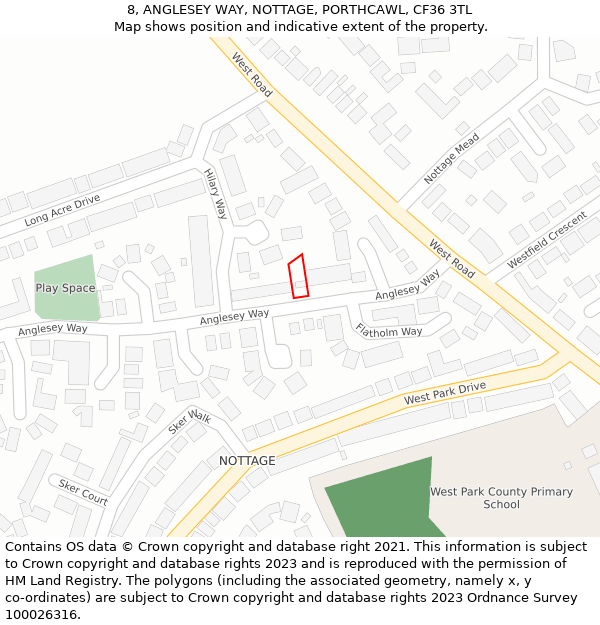 8, ANGLESEY WAY, NOTTAGE, PORTHCAWL, CF36 3TL: Location map and indicative extent of plot