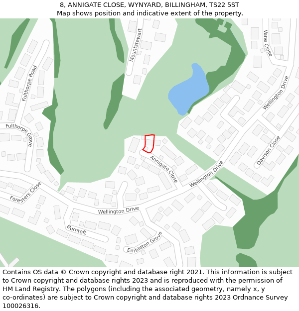 8, ANNIGATE CLOSE, WYNYARD, BILLINGHAM, TS22 5ST: Location map and indicative extent of plot