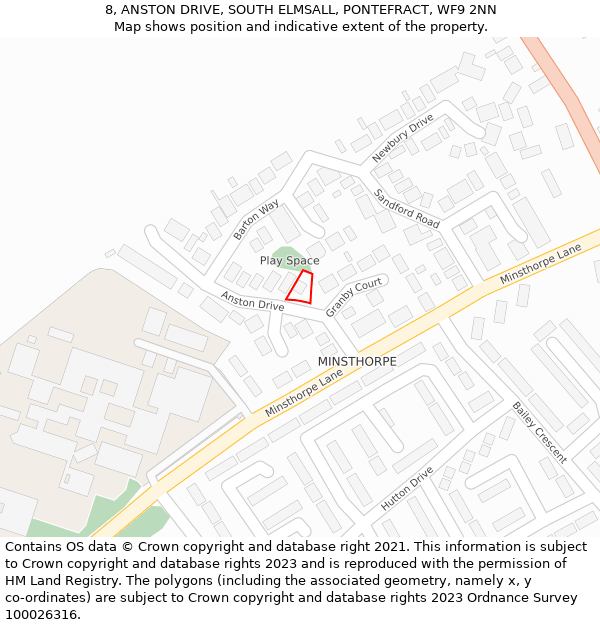 8, ANSTON DRIVE, SOUTH ELMSALL, PONTEFRACT, WF9 2NN: Location map and indicative extent of plot