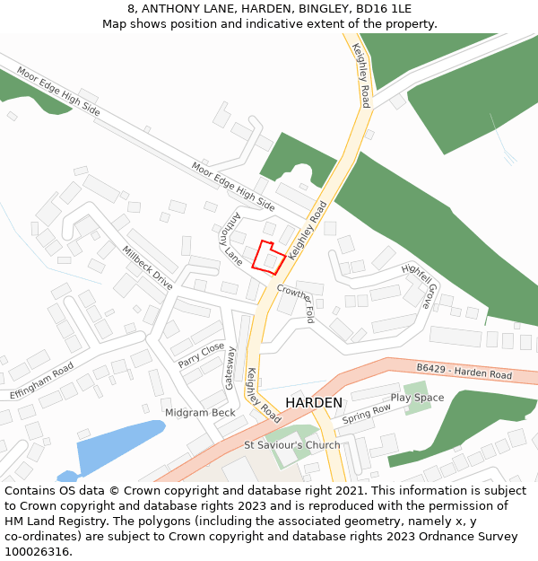 8, ANTHONY LANE, HARDEN, BINGLEY, BD16 1LE: Location map and indicative extent of plot