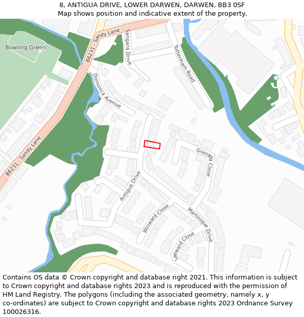 8, ANTIGUA DRIVE, LOWER DARWEN, DARWEN, BB3 0SF: Location map and indicative extent of plot