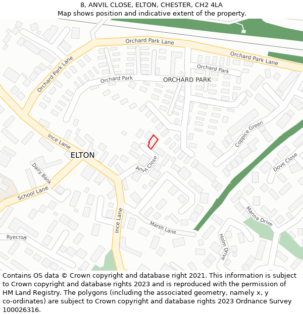 8, ANVIL CLOSE, ELTON, CHESTER, CH2 4LA: Location map and indicative extent of plot