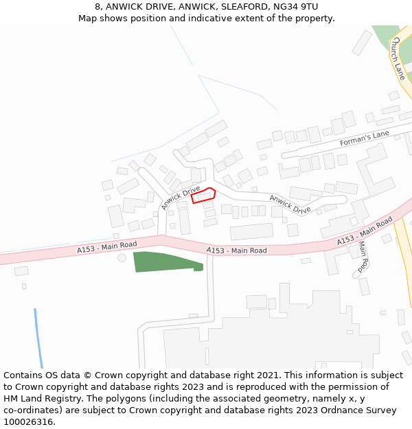 8, ANWICK DRIVE, ANWICK, SLEAFORD, NG34 9TU: Location map and indicative extent of plot