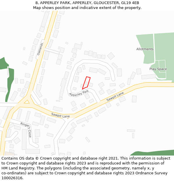 8, APPERLEY PARK, APPERLEY, GLOUCESTER, GL19 4EB: Location map and indicative extent of plot