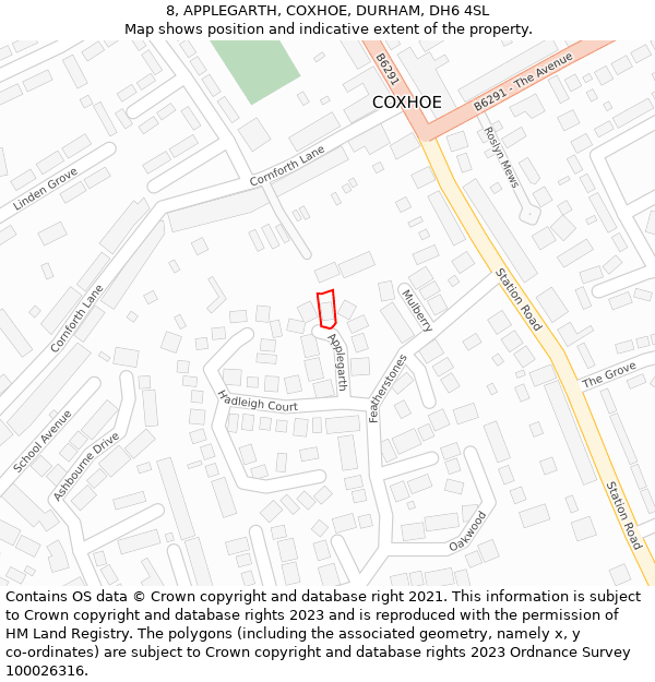 8, APPLEGARTH, COXHOE, DURHAM, DH6 4SL: Location map and indicative extent of plot