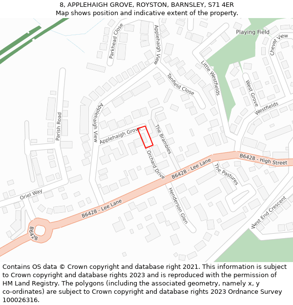 8, APPLEHAIGH GROVE, ROYSTON, BARNSLEY, S71 4ER: Location map and indicative extent of plot