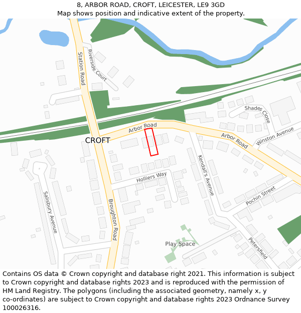 8, ARBOR ROAD, CROFT, LEICESTER, LE9 3GD: Location map and indicative extent of plot